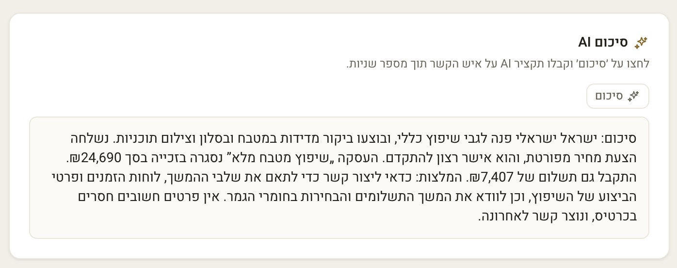 סיכום AI על כרטיס לקוח: מה קרה עד היום ומה ההמלצה לצעד הבא
